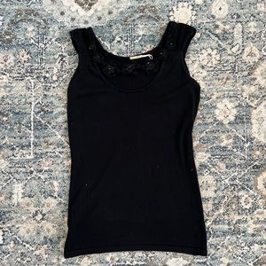 black tank top with flower details
